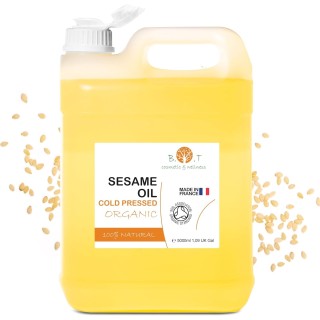 Huile de Sésame Bio 100% Pure, Pressée à Froid, Soin Peau & Cheveux, Massage Ayurveda, Antioxydant, Multi-Usage, Nourrit les che