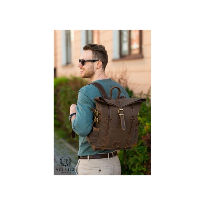 Sac à dos vintage pour hommes Paolo Peruzzi École ,ville marron rétro