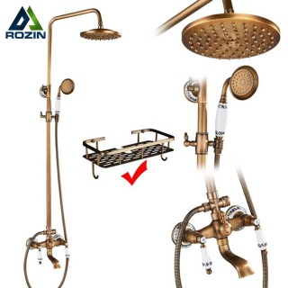 Ensemble de robinets de baignoire-douche en laiton Antique, à double poignée avec douchette et bec pivotant