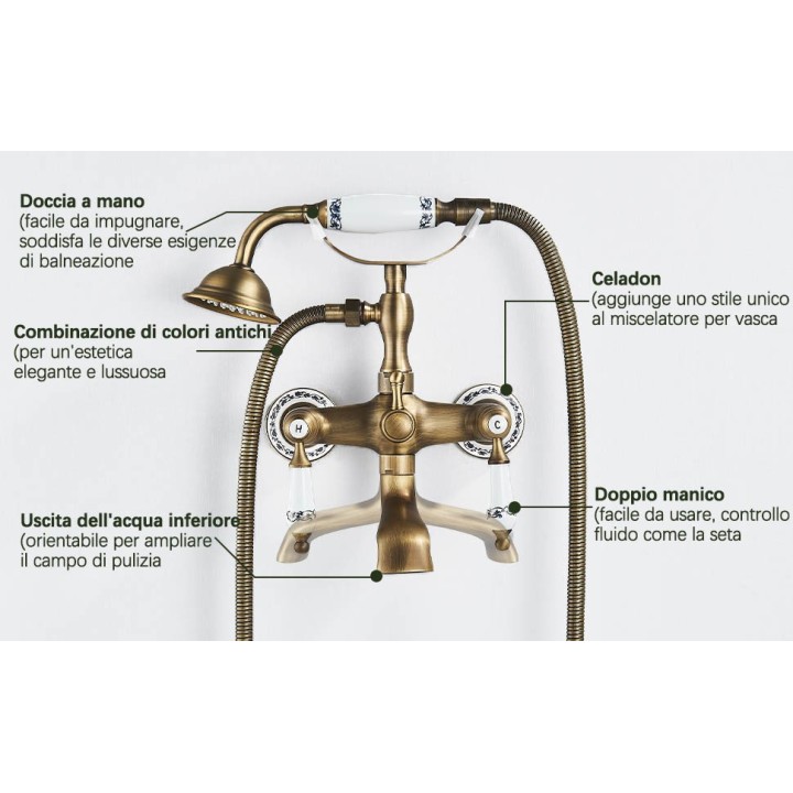 Ensemble de robinets de baignoire-douche en laiton Antique, à double poignée avec douchette et bec pivotant