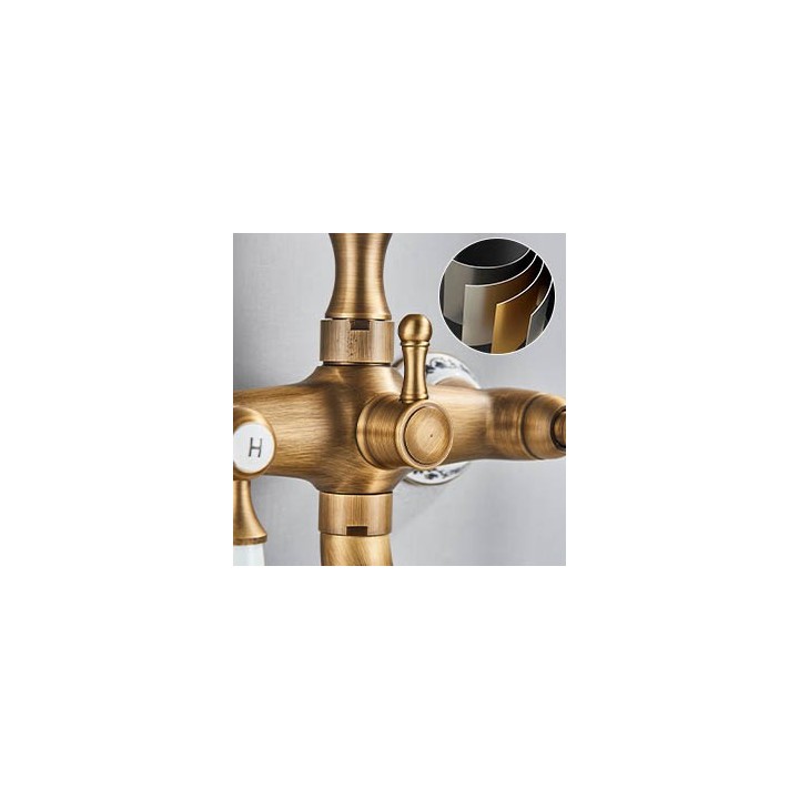 Ensemble de robinets de baignoire-douche en laiton Antique, à double poignée avec douchette et bec pivotant