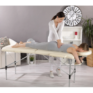 Table de massage table de massage en aluminium pliable 2 zones crème mobile