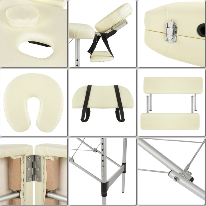 Table de massage table de massage en aluminium pliable 2 zones crème mobile