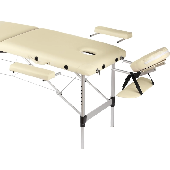 Table de massage table de massage en aluminium pliable 2 zones crème mobile