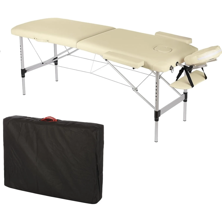 Table de massage table de massage en aluminium pliable 2 zones crème mobile