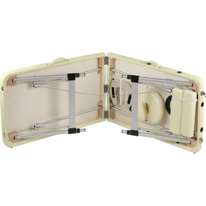 Table de massage table de massage en aluminium pliable 2 zones crème mobile